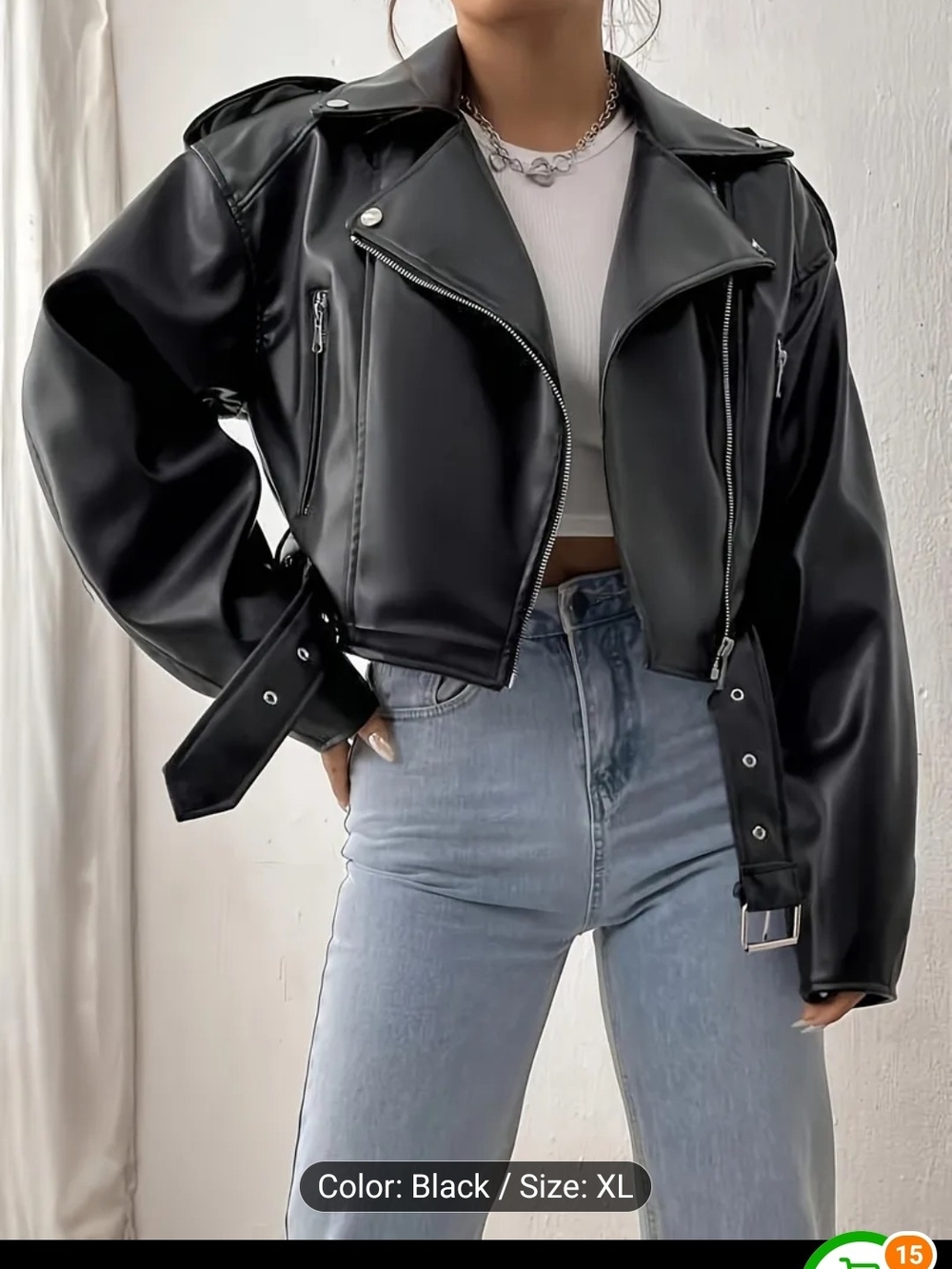 Black Faux Leather Cropped Moto Jacket - Women